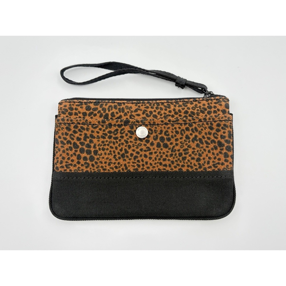 Lands End Canvas Wristlet‎ Pouch Burnt Caramel Leopard Print Travel Vacation Bag